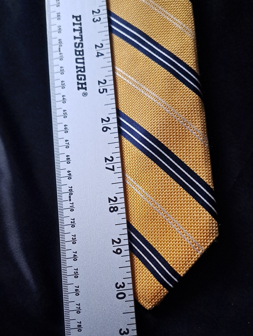 NORDSTROM MEN'S SHOP Yellow Stripe Men's Tie with Navy and White Accents - Picture 6 of 6